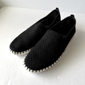 Skechers Black Perforated Suede Slip Ons Size 9